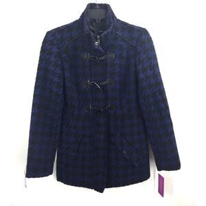 Rampage NWT Black Navy Blue Houndstooth Coat Jacket Vintage Small Toggle Closure